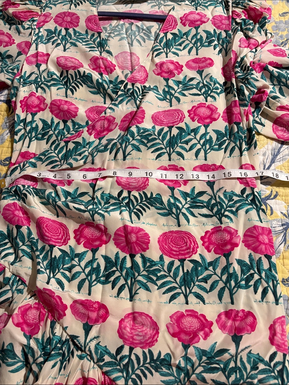 Andriana Degreas Pink Floral Wrap Dress with Teal Foliage, sz Med - Picture 8 of 11